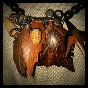 A wood beaded necklace